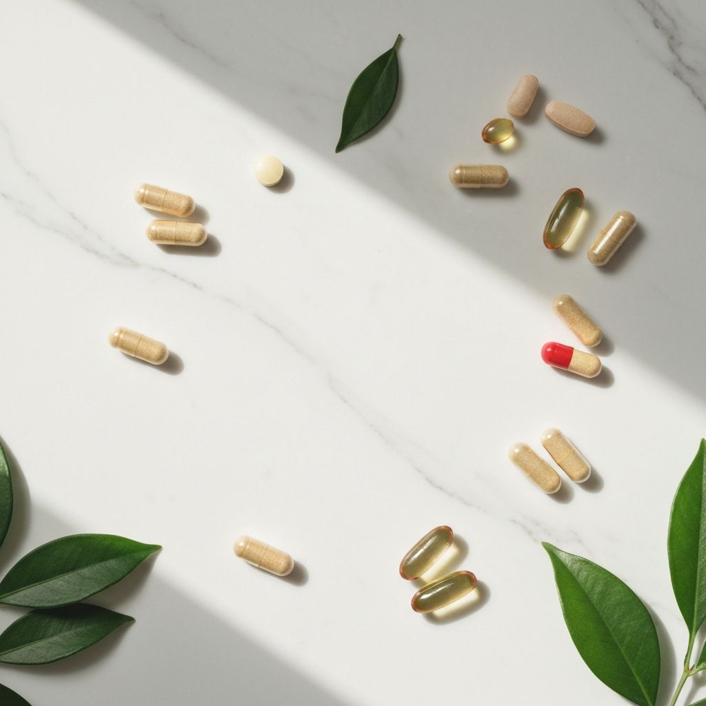 Ilustrasi suplemen nutrisi dan vitamin untuk kesehatan sehari-hari